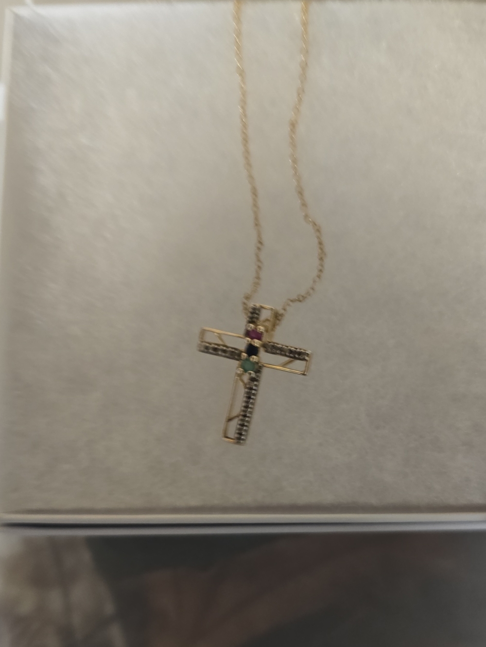 Sterling Silver With Gold Cross Pendant Necklace with Multicolor Gem Accents